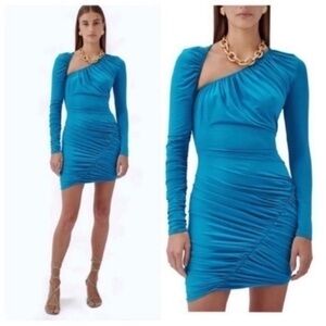 NEW Ronny Kobo Dress Trista Asymmetrical Ruched Bodycon in Blue